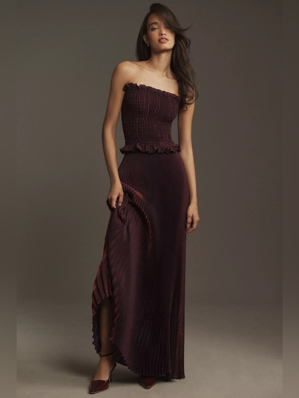 L'IDÉE
Maya Strapless Pleated Maxi Dress